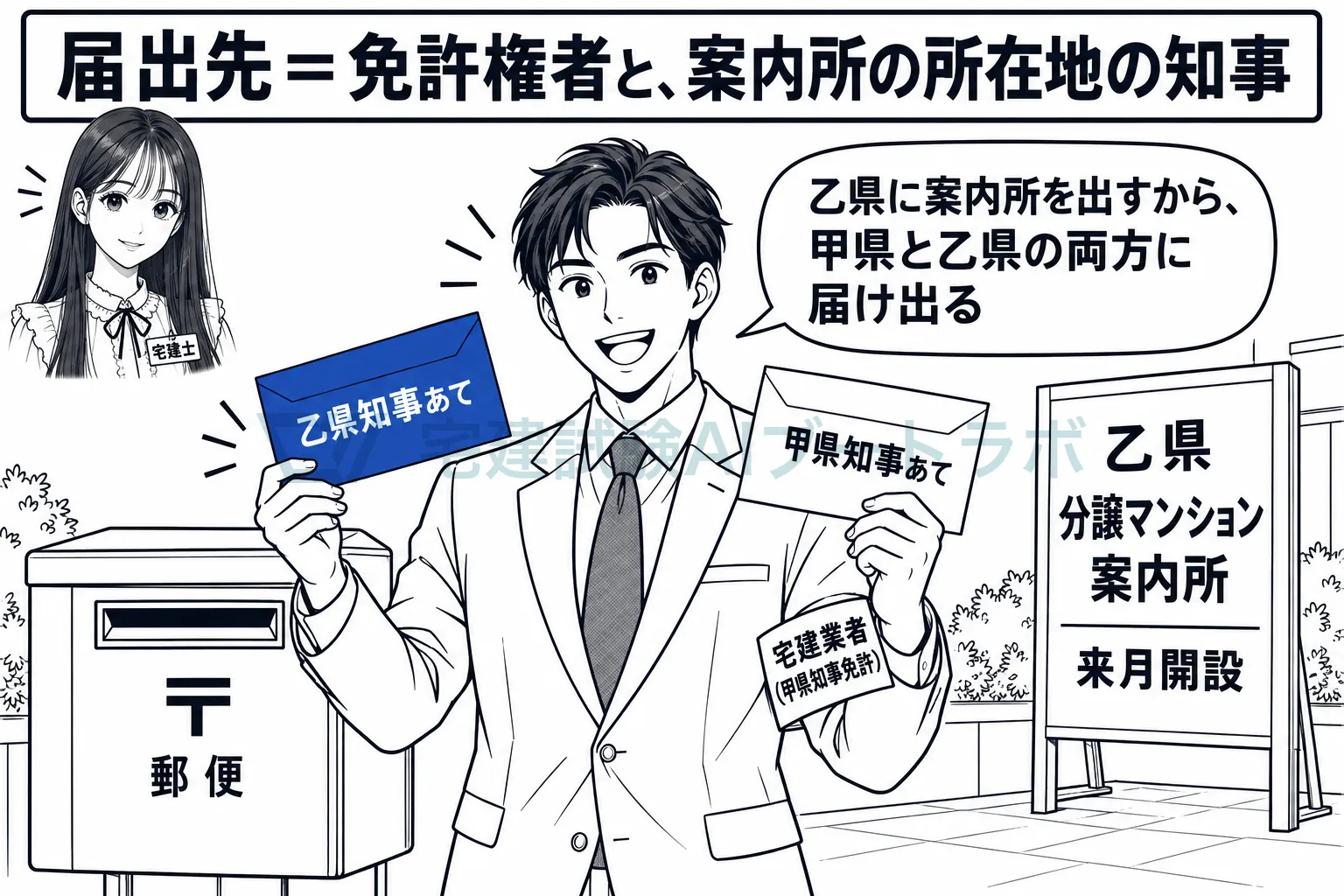 他県に案内所を出すなら、免許を受けた知事と現地の知事の両方に届け出る。