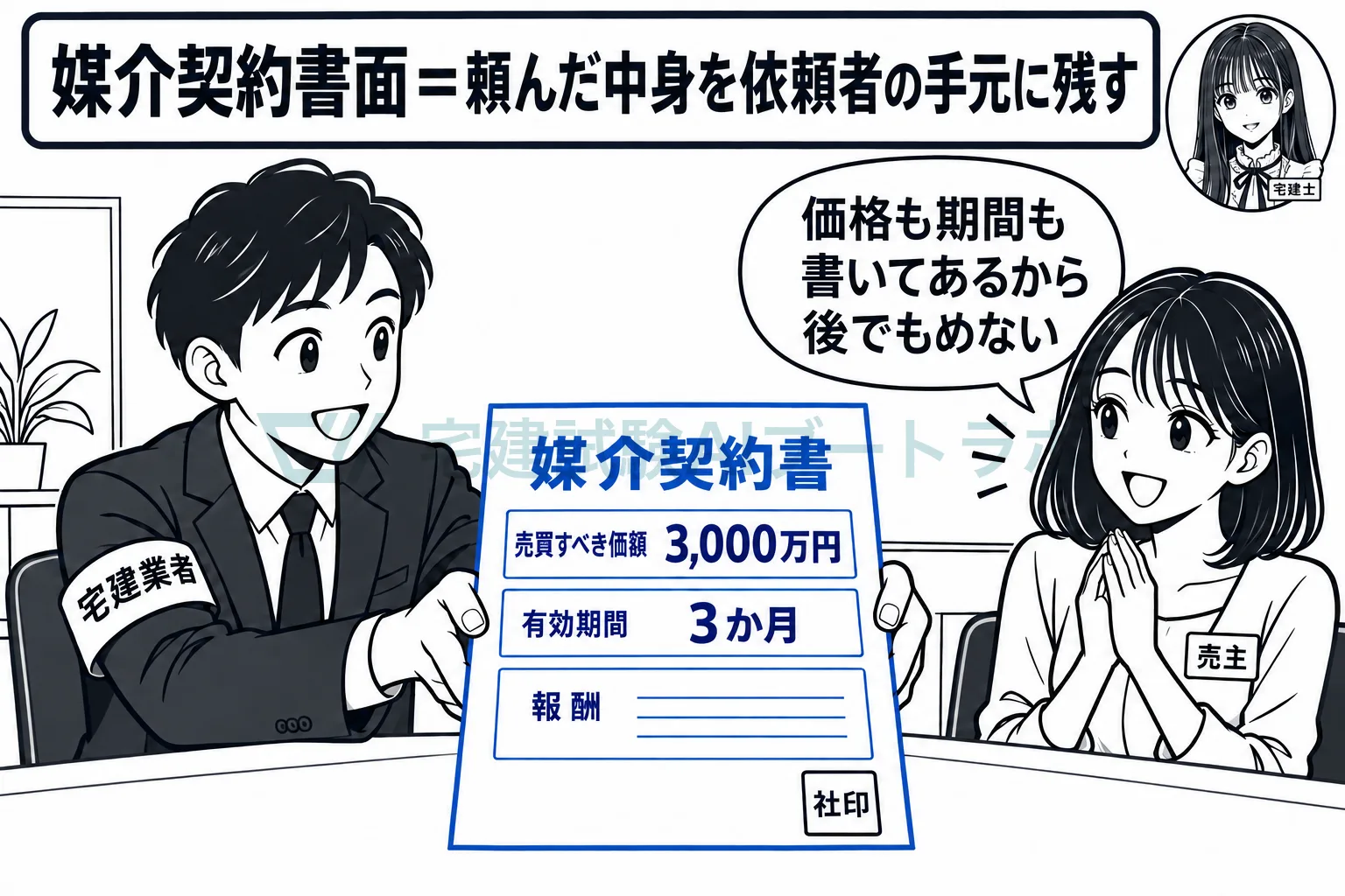 媒介契約を結んだら、業者が記名押印した書面を依頼者に渡す。