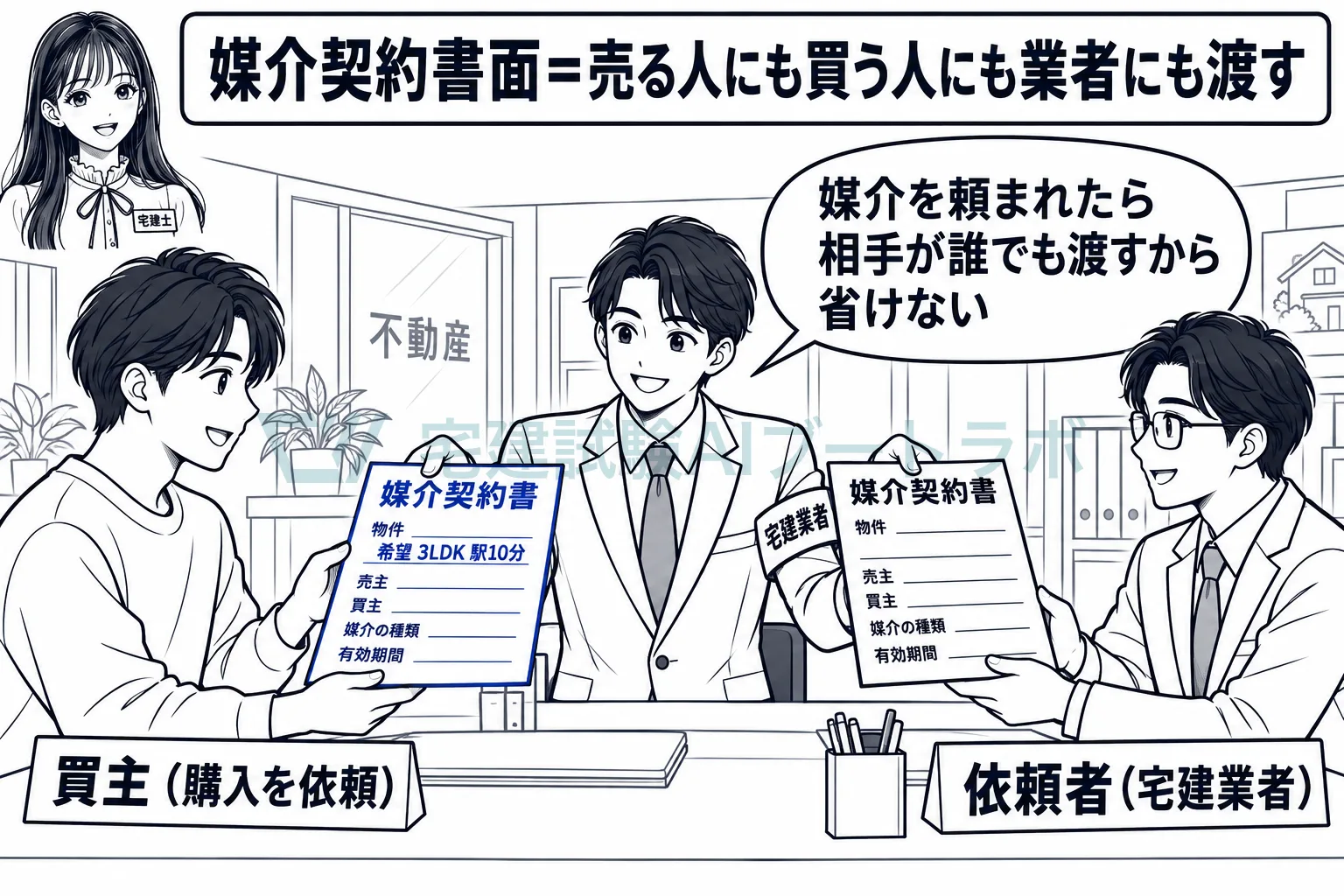 購入を頼んだ人にも、業者の依頼者にも、書面を渡す。