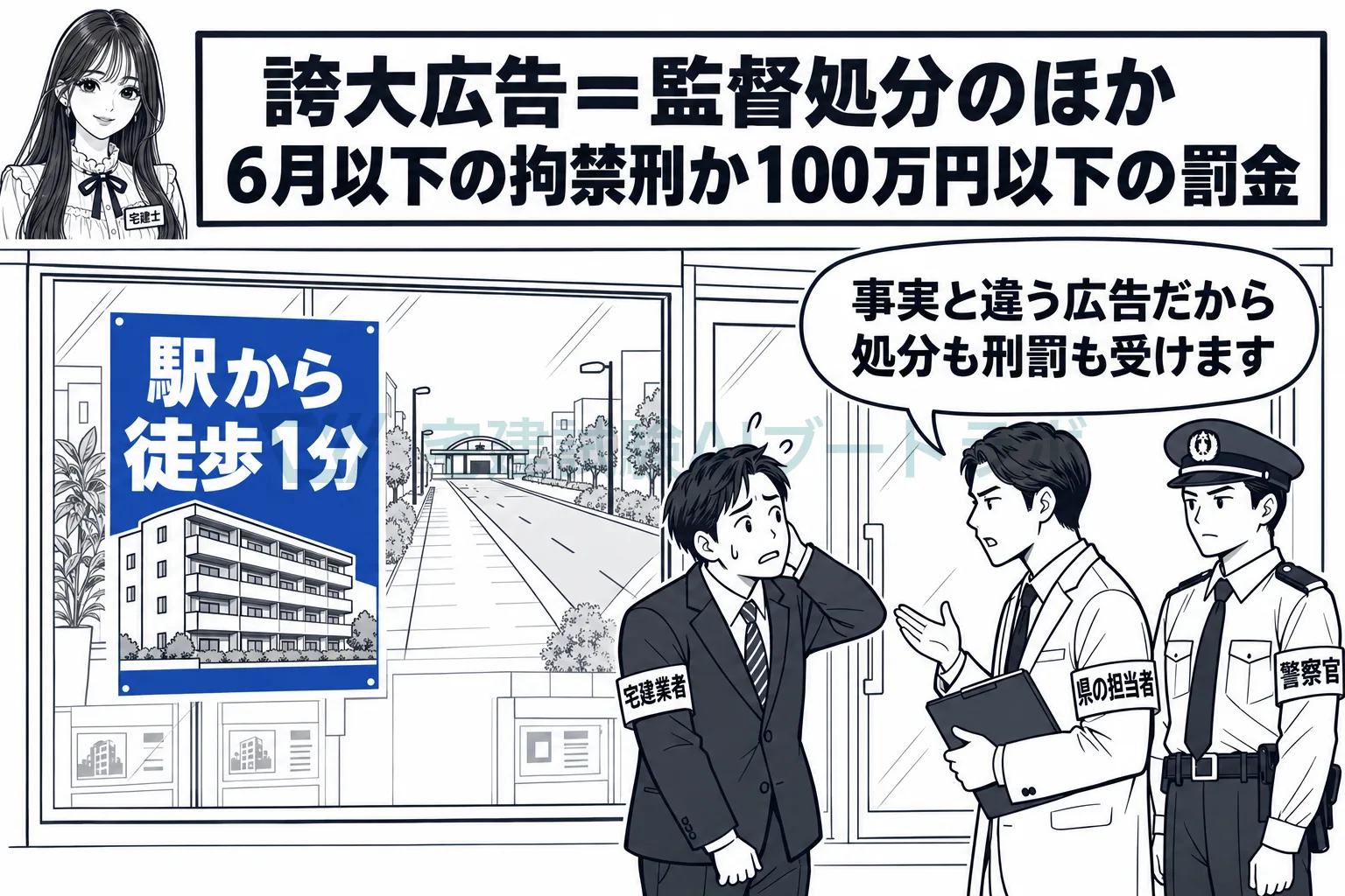 誇大広告は、処分のほかに拘禁刑や罰金の対象にもなる。