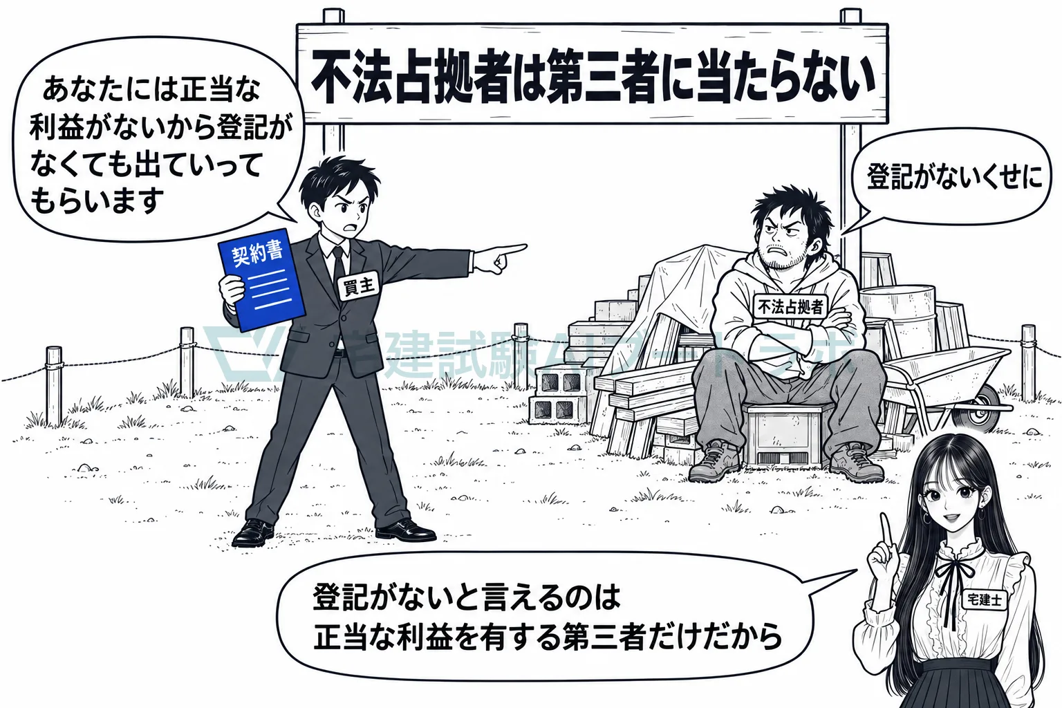 不法占拠者には、登記がなくても明渡しを請求できる。
