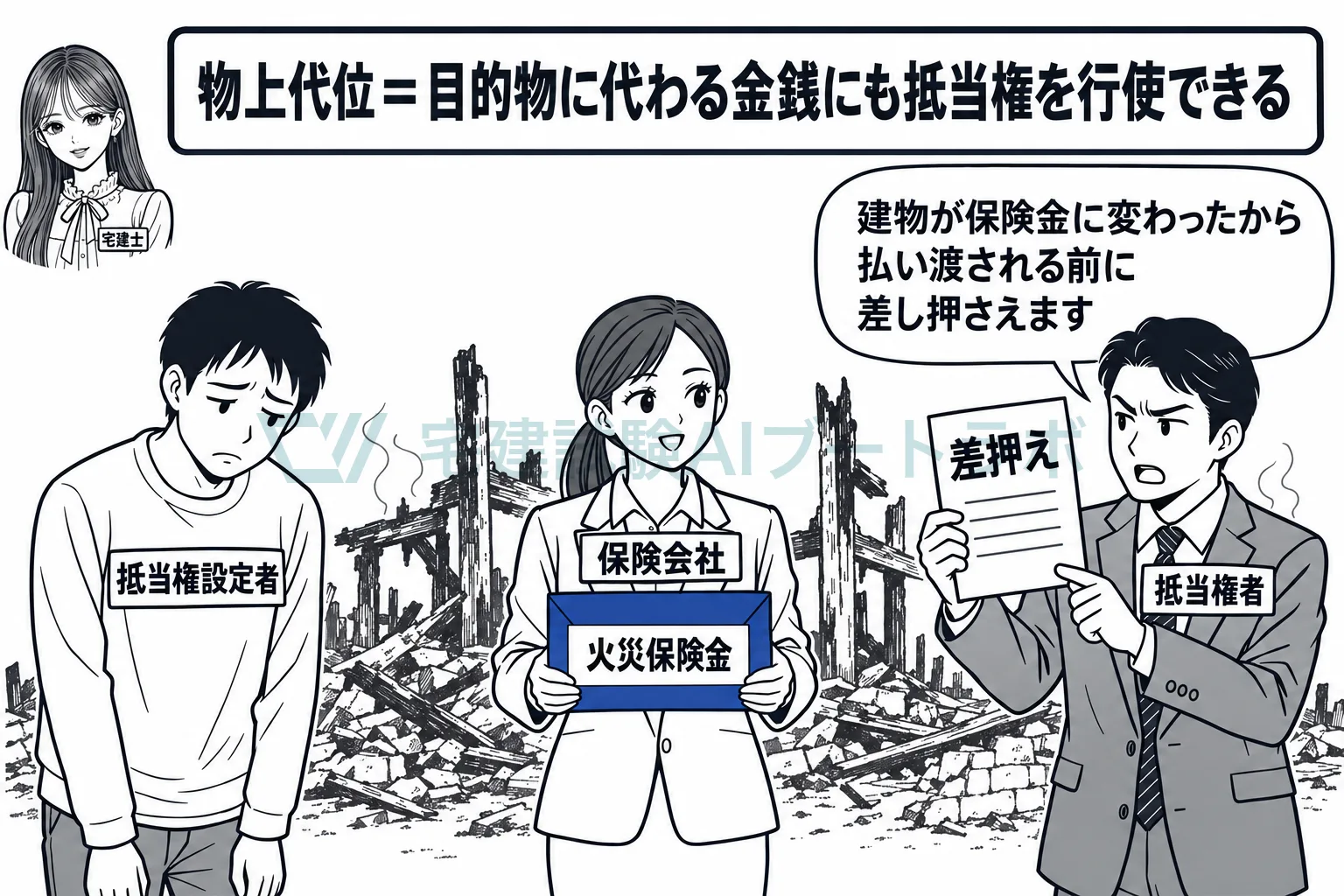 建物が保険金に形を変えても、抵当権者はその保険金から回収できる。