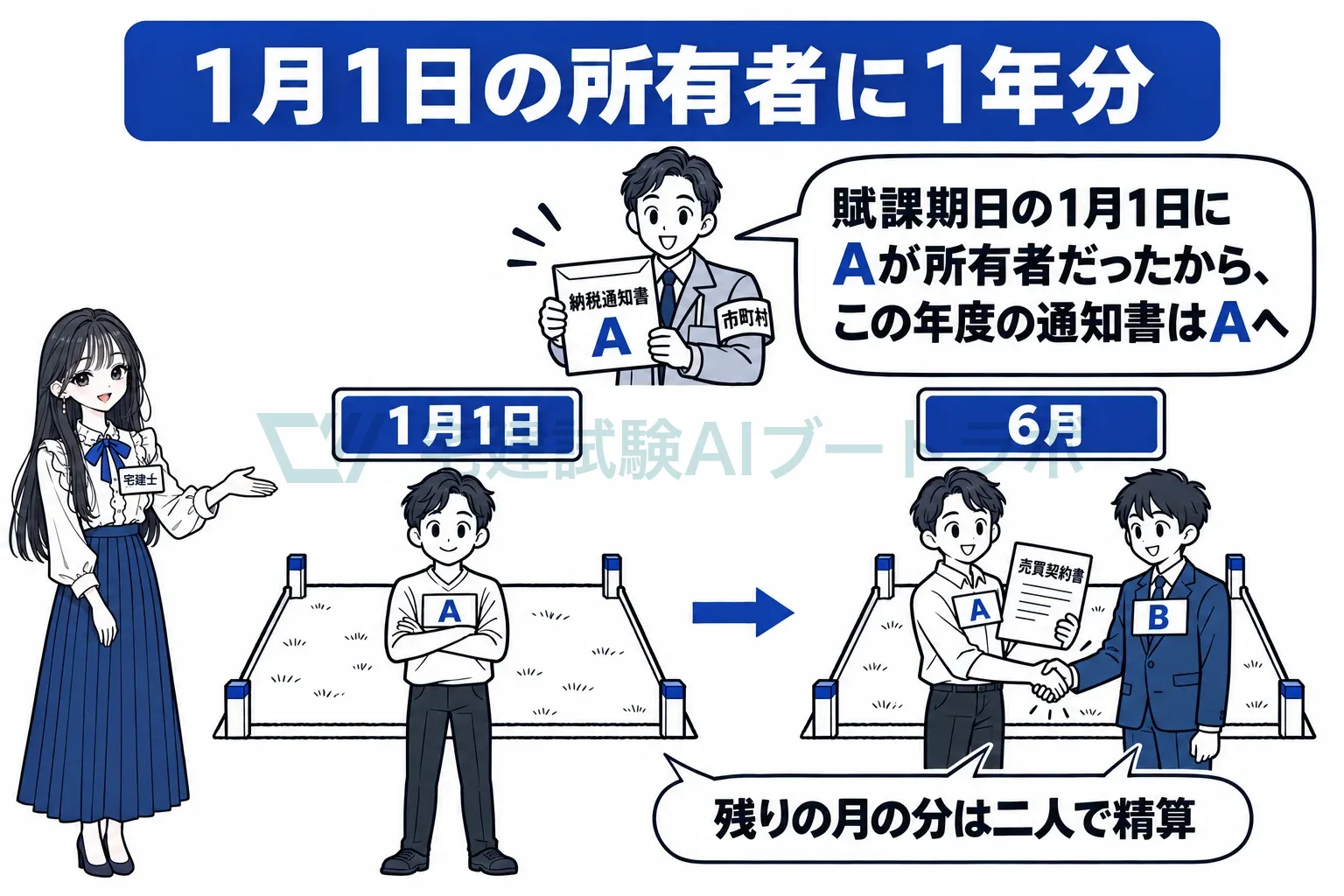 6月に売っても、その年度の納税通知書は1月1日の所有者へ。