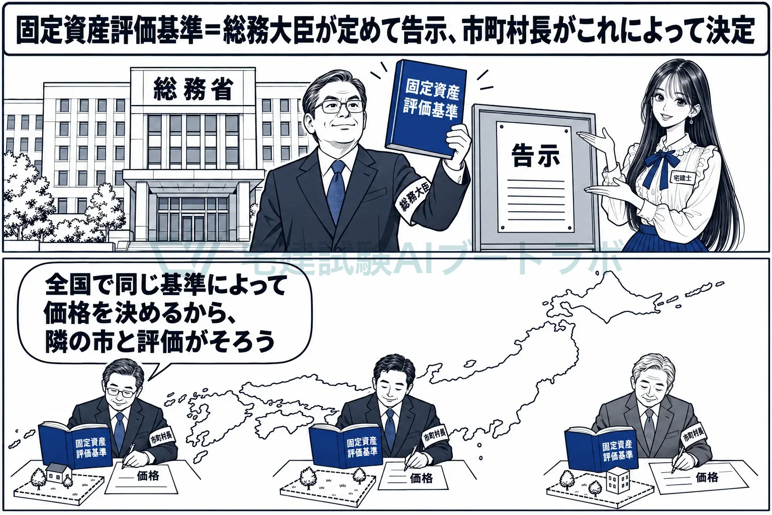 総務大臣が定めて告示し、全国の市町村長がそれによって価格を決める。