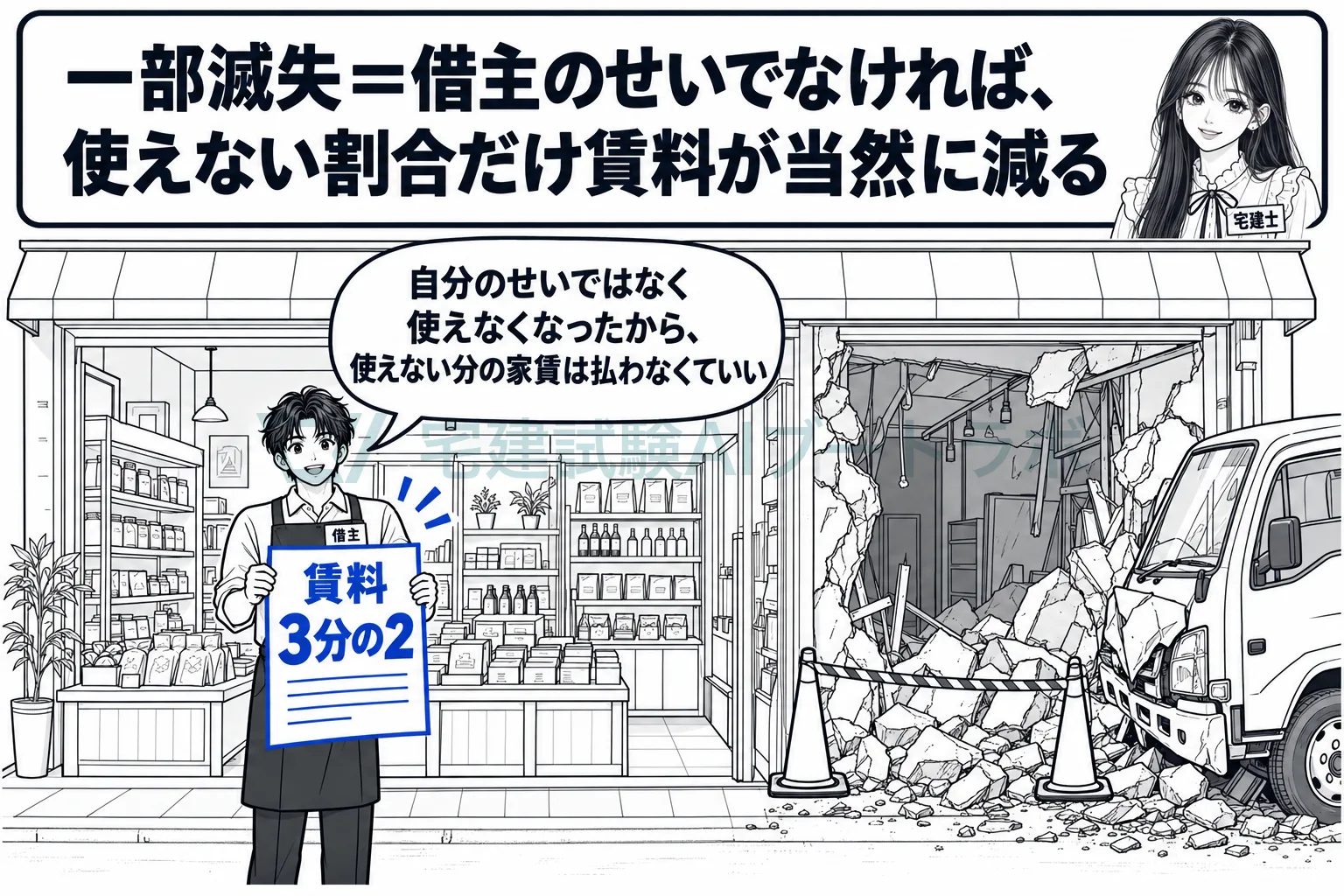 借主のせいでなく一部が使えなくなれば、その割合だけ家賃が減る。