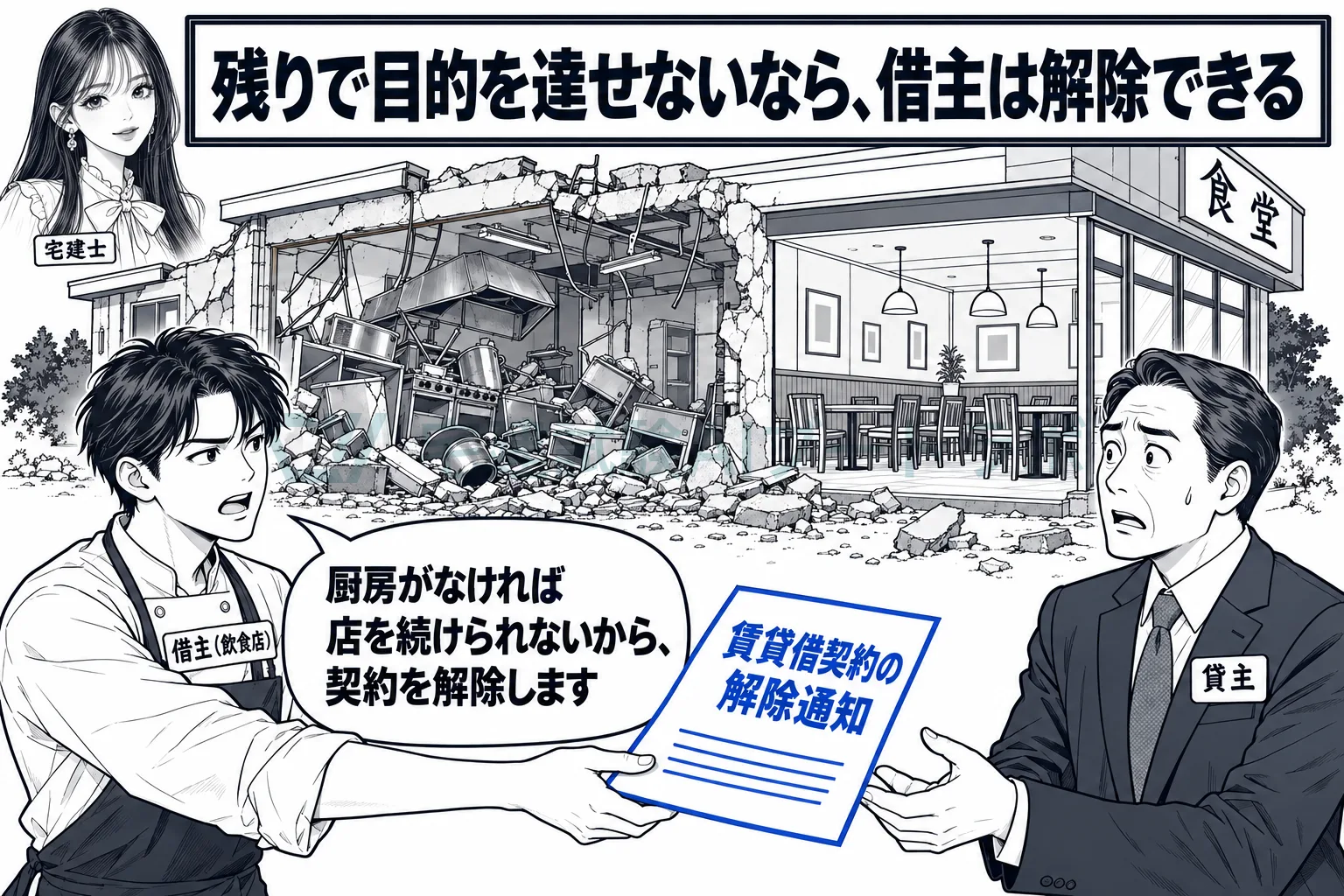 残った部分では店が続けられないから、借主は契約を解除できる。