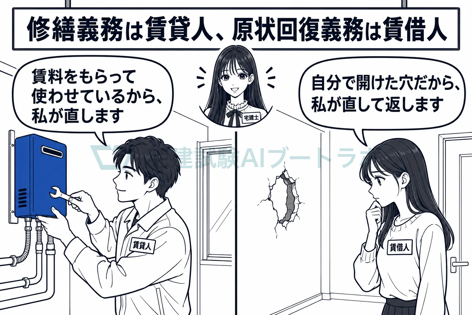 使える状態に保つのは賃貸人、自分が傷めた分を直すのは賃借人。