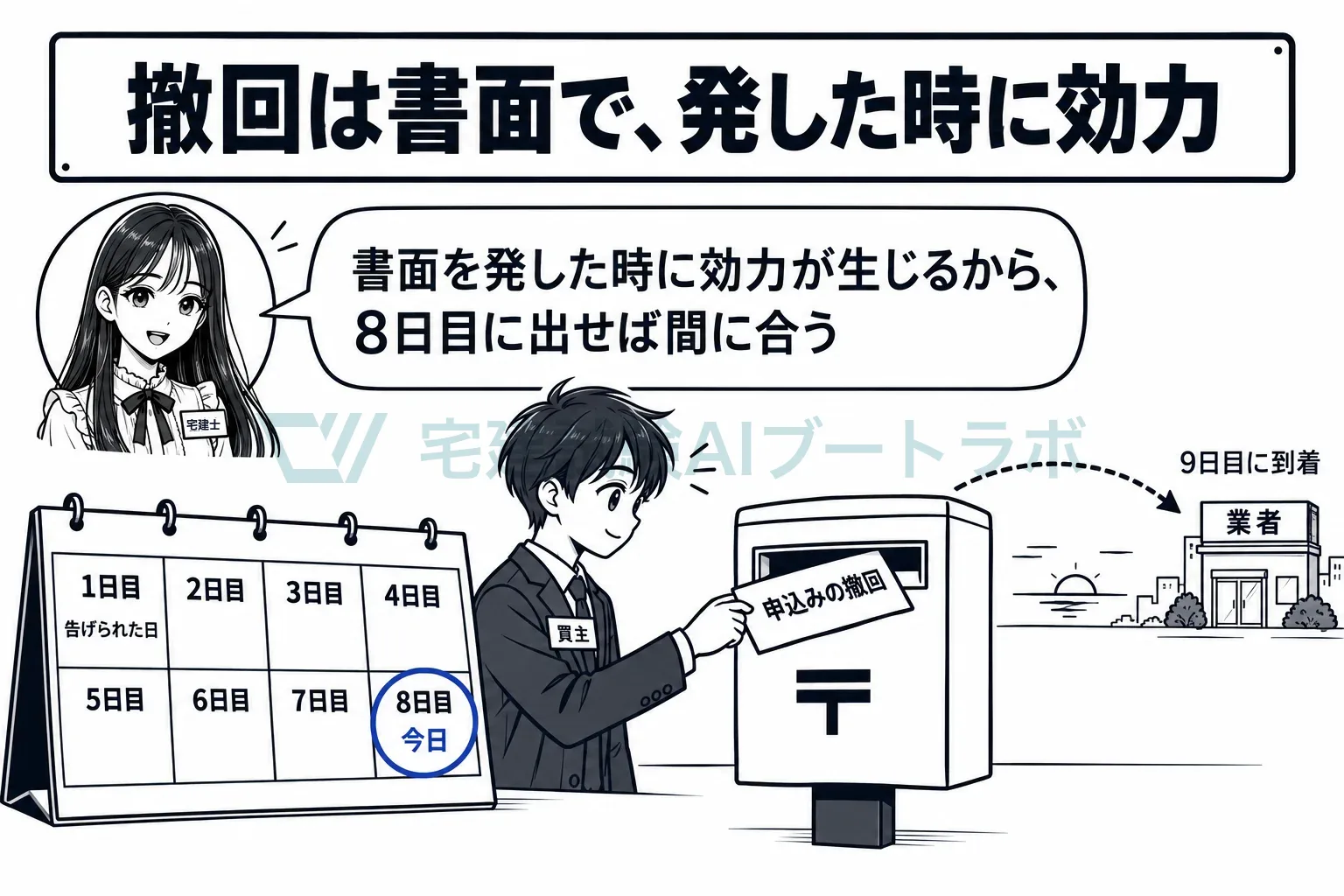 8日目にポストに入れれば、届くのが翌日でも間に合う。