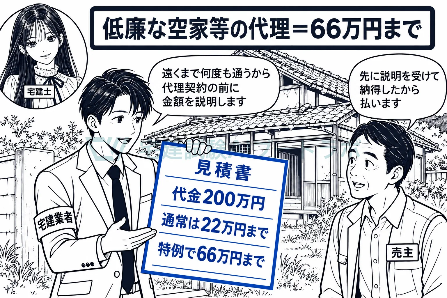 低廉な空家等の代理は、説明と合意があれば66万円まで。