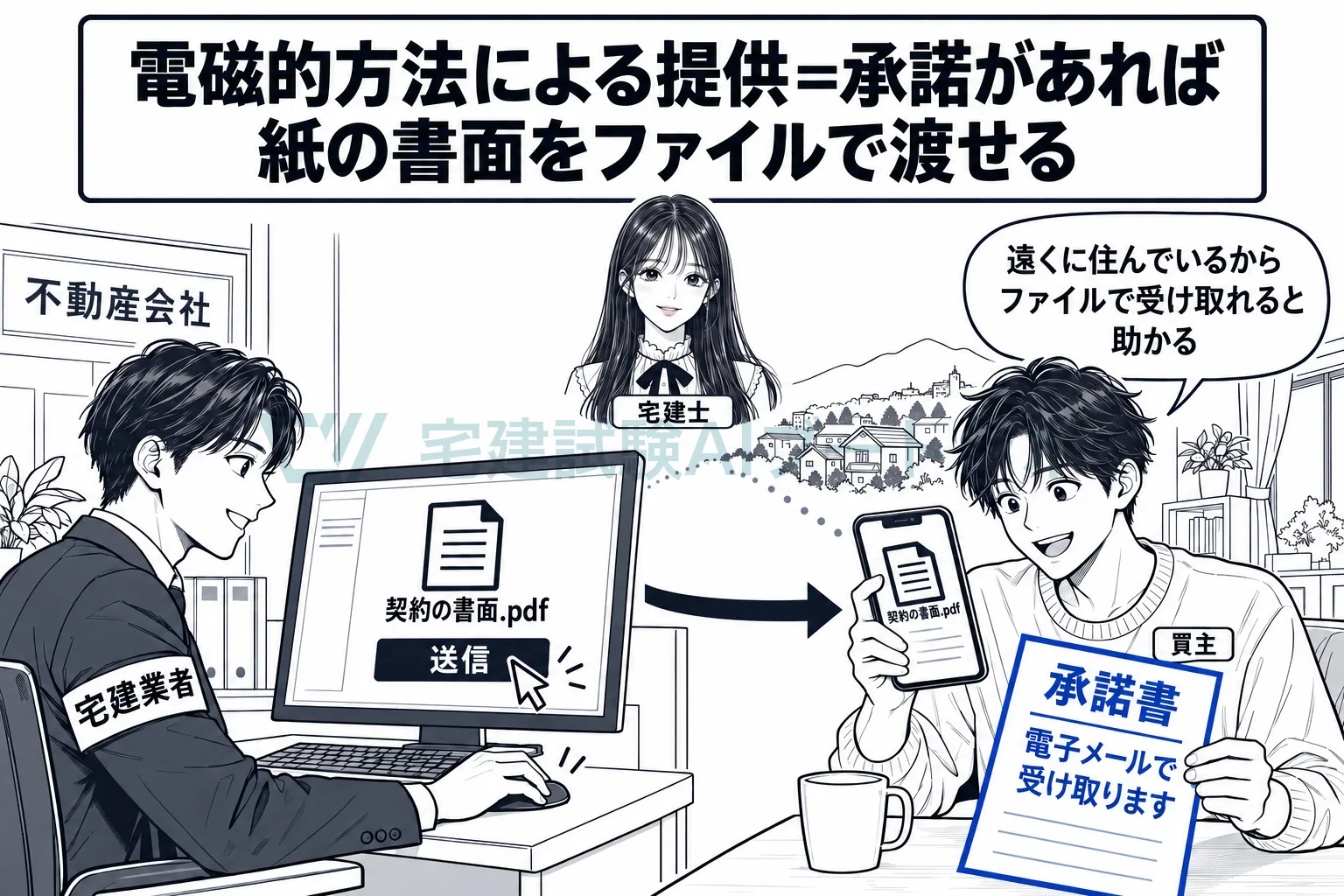 相手が承諾すれば、紙の書面をファイルで渡せる。