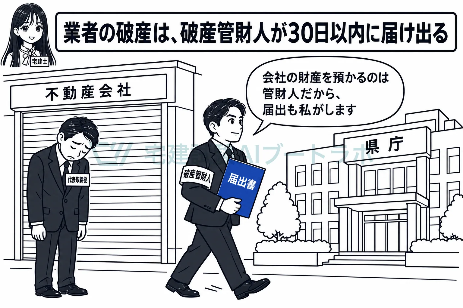 業者が破産したら、届け出るのは破産管財人。