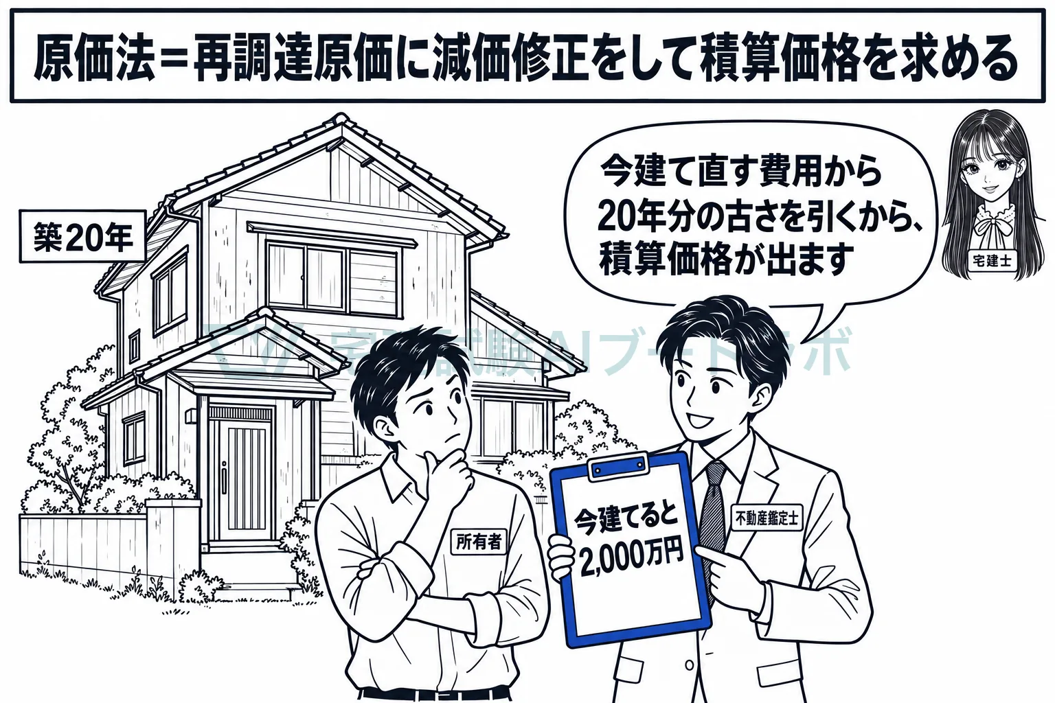今建て直す費用から古くなった分を引くのが、原価法。