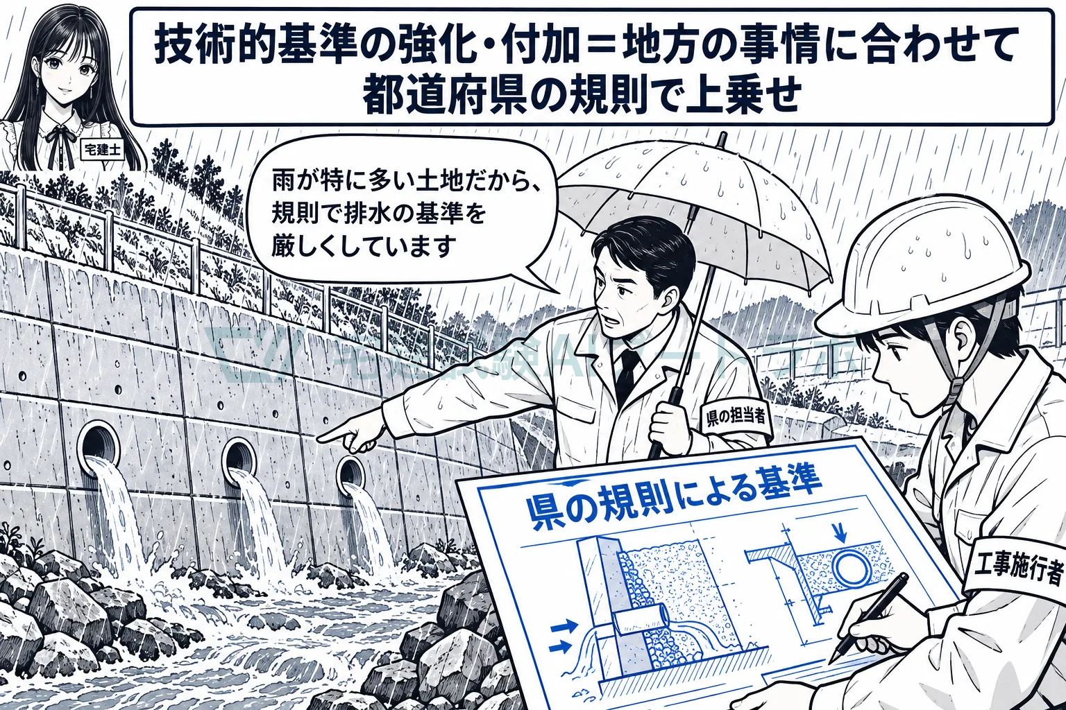 全国共通の基準に、雨の多い地方は規則で上乗せをする。