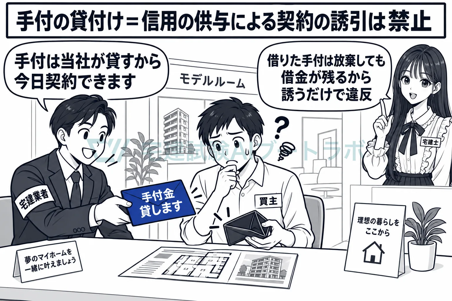手付を貸して契約を誘うことは、契約に至らなくても違反。