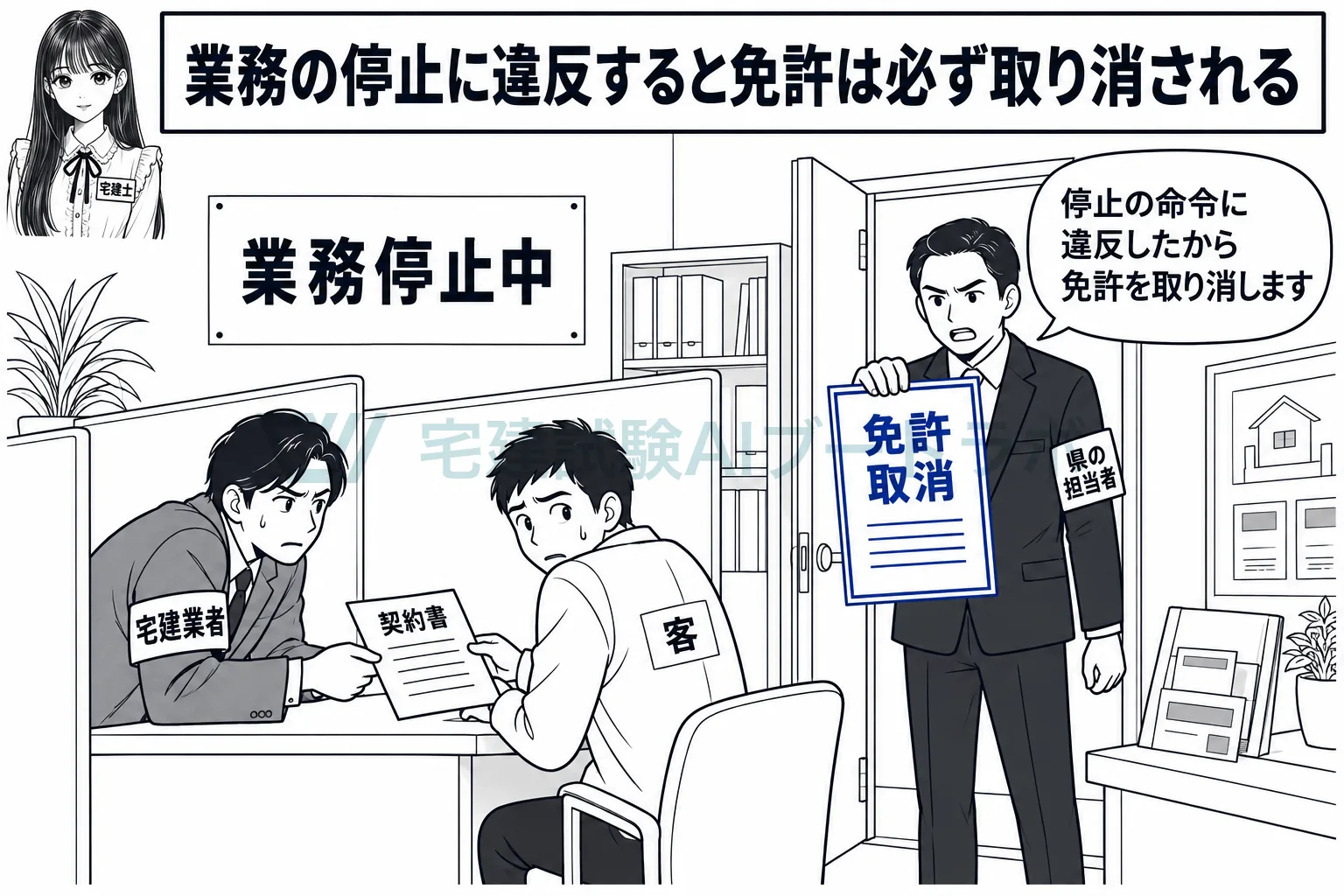 停止中に営業すれば、免許の取消しと重い罰則が待っている。