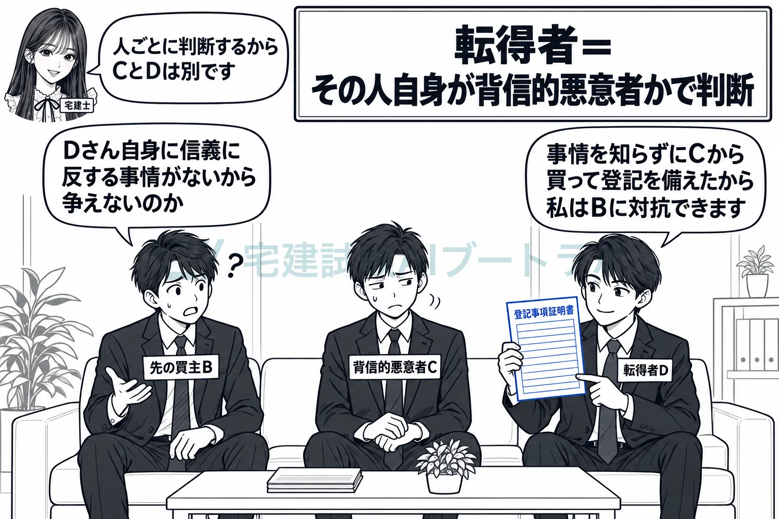 転得者は、自分自身が背信的悪意者かどうかで判断される。