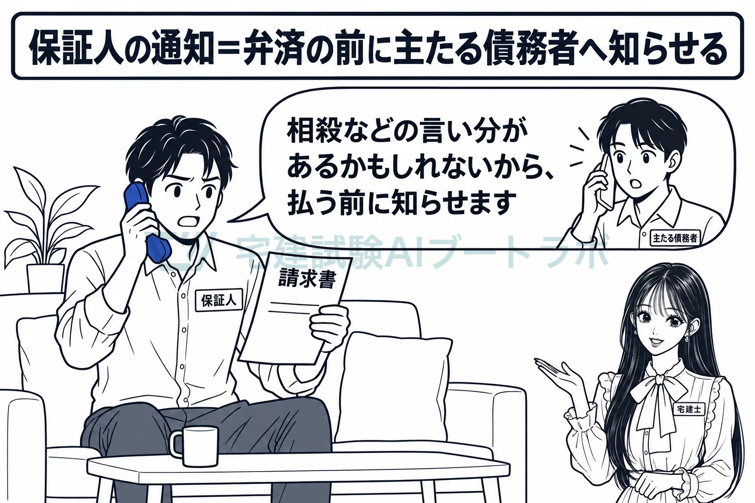 弁済する前に、主たる債務者に知らせておく。