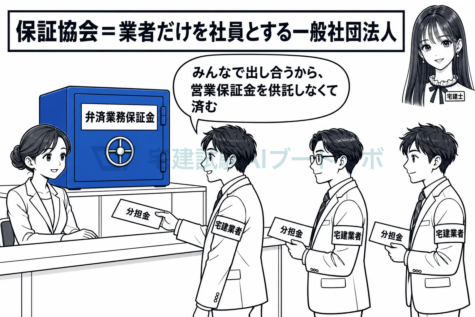 業者が集まって出し合い、協会がまとめて供託して客を守る。