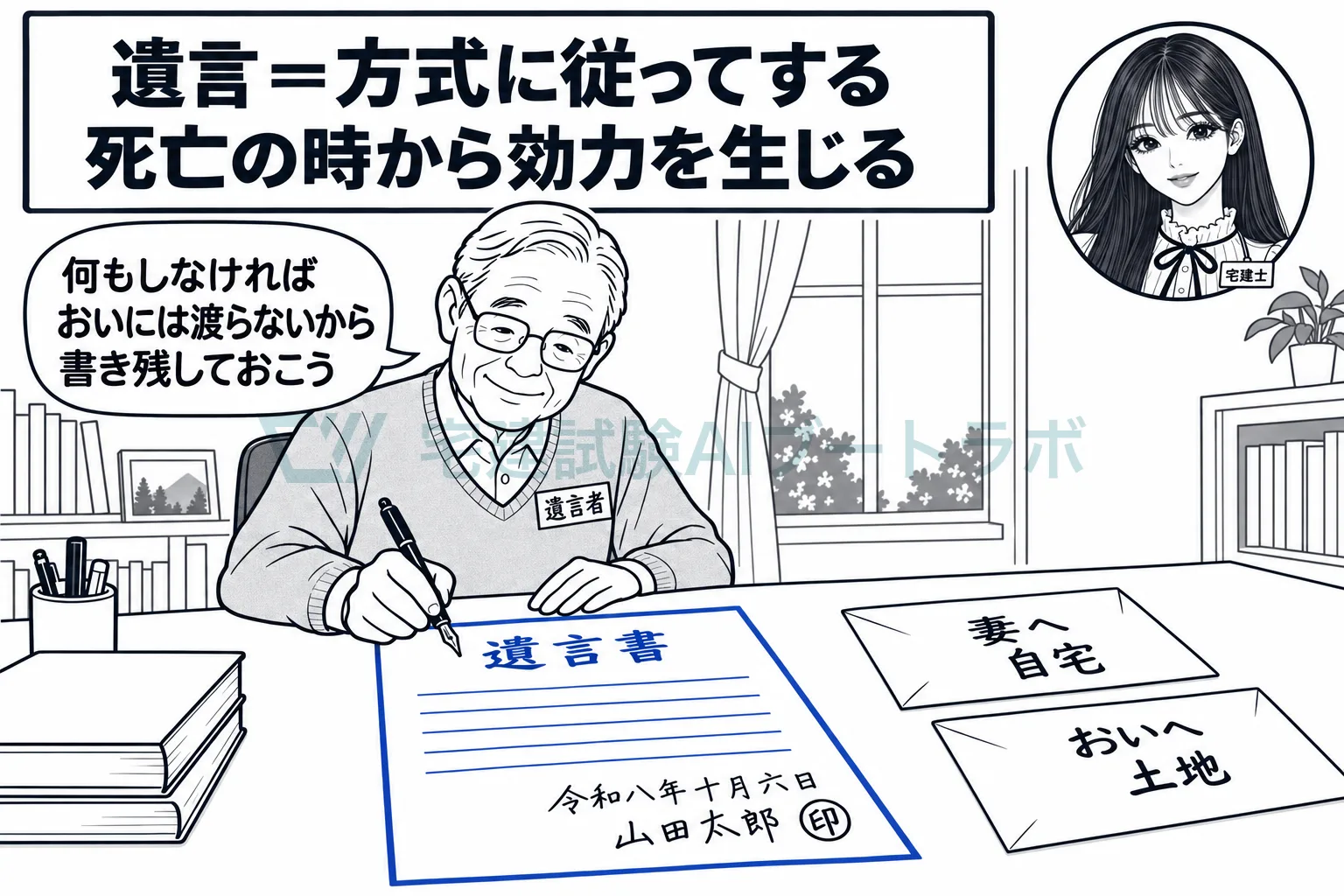遺言は、方式を守って書き残し、亡くなった時から効力を生じる。