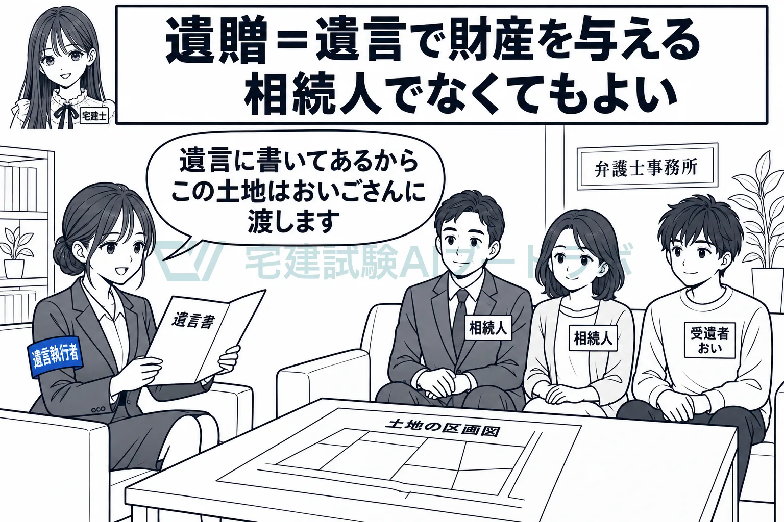 相続人でない人にも、遺言で財産を与えられる。遺言執行者がその実現を担う。