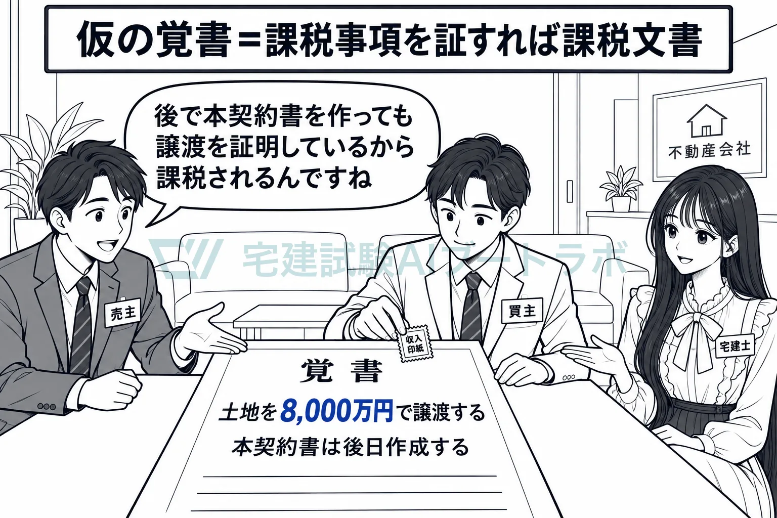 本契約書を後で作る覚書でも、8,000万円の譲渡を証すれば課税される。