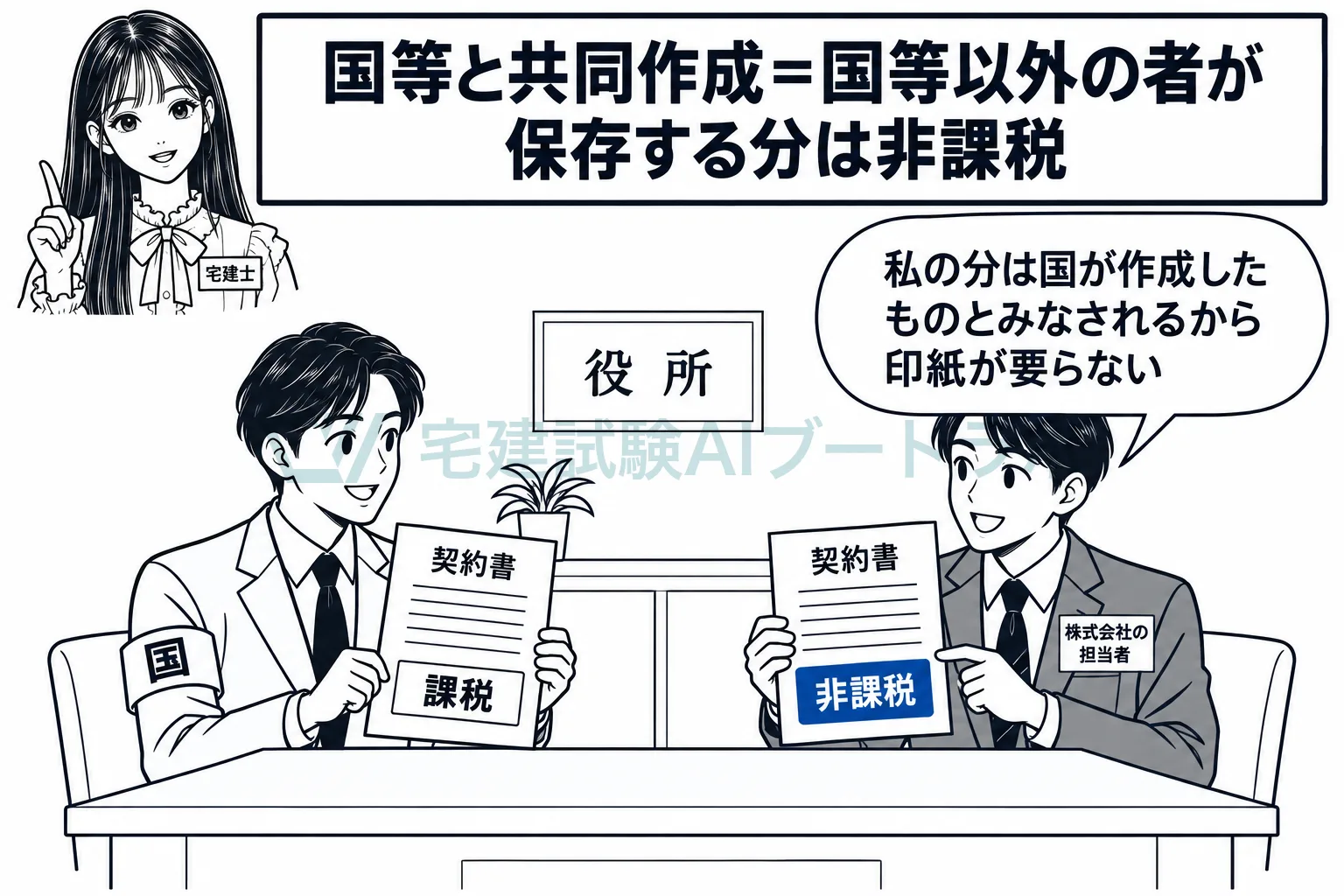 国と共同で作った契約書は、会社が保存する分が非課税。