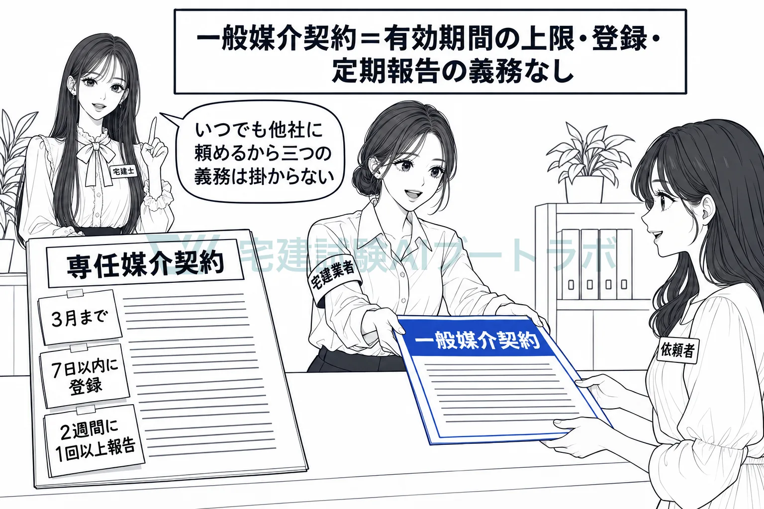 3月の上限、登録、定期の報告は専任媒介契約だけの義務。