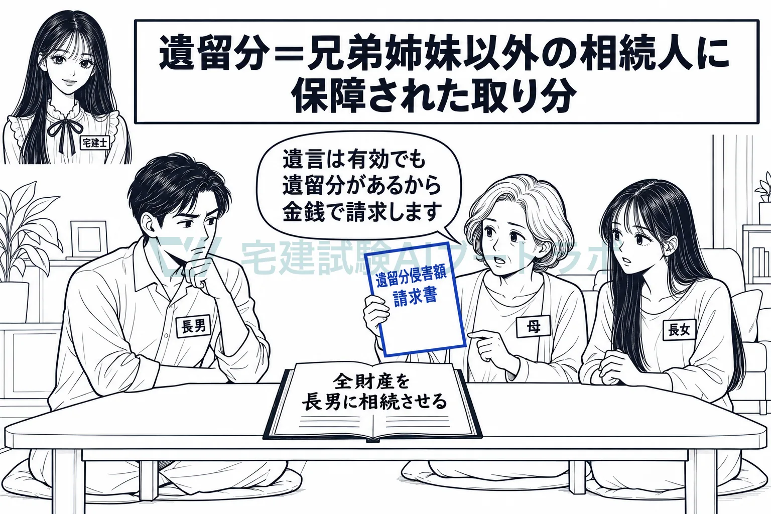 全財産を一人に与える遺言があっても、配偶者や子は金銭を請求できる。