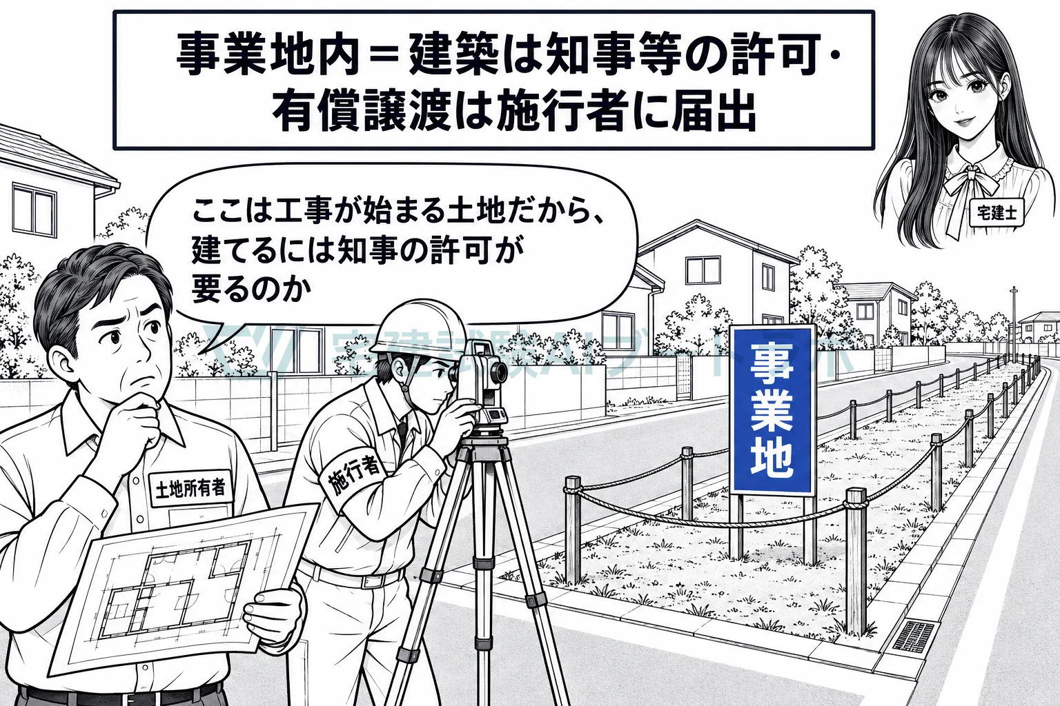 認可の告示の後は、事業地の中の建築に知事等の許可が要る。