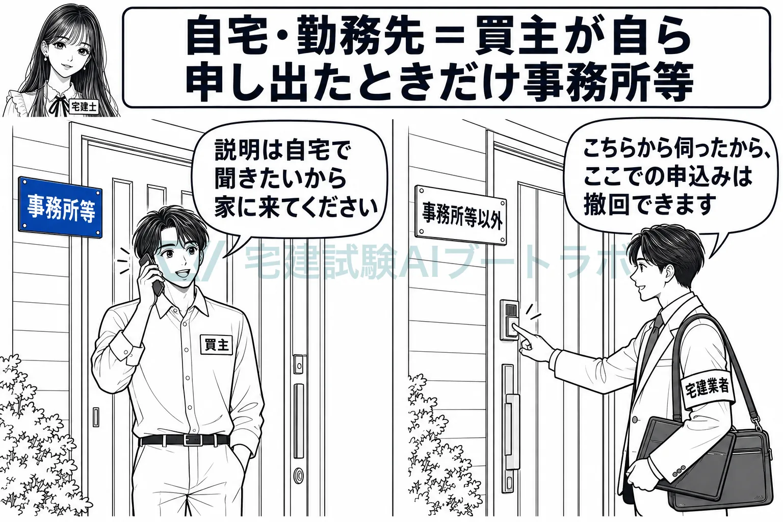 自宅が事務所等になるのは、買主が自分から自宅を申し出たときだけ。