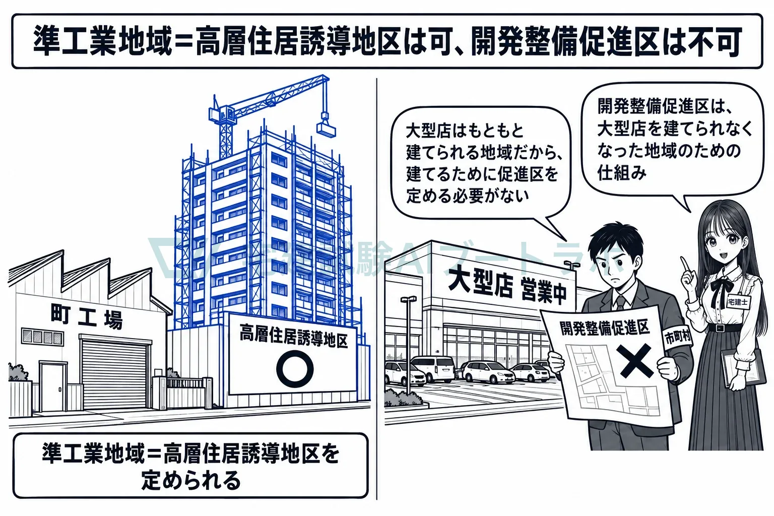 住宅を誘導する地区は重ねられ、大型店を誘導する促進区は要らない。