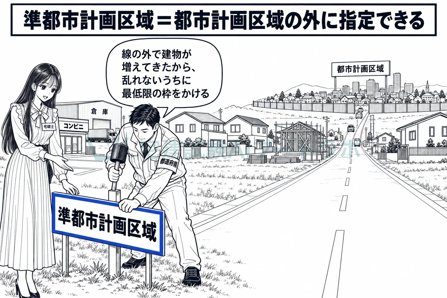 都市計画区域の外で建物が増え始めた場所に、都道府県が最低限の枠をかける。