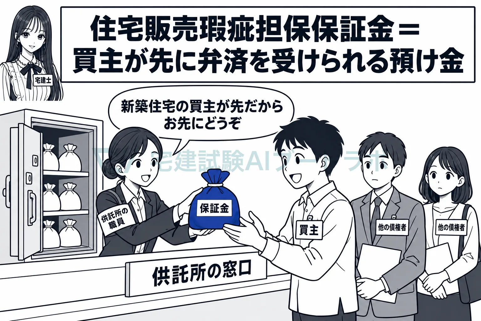 供託所に預けた保証金から、買主は他の債権者より先に支払を受けられる。