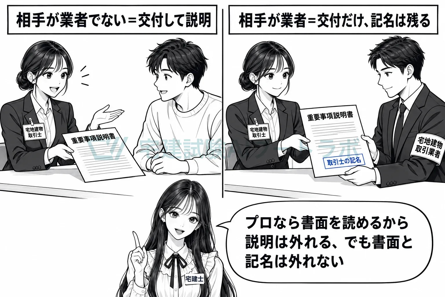相手が業者なら説明は外れ、書面と記名は残る。