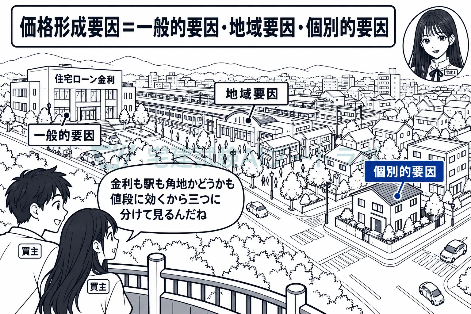 金利、駅までの距離、角地かどうか。値段を動かす事情を三つに分けて見る。