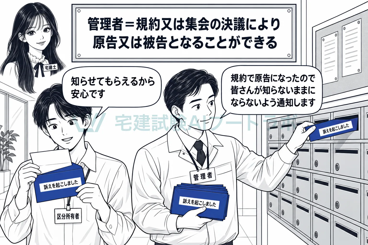 規約によって原告になった管理者は、遅滞なく区分所有者に通知する。