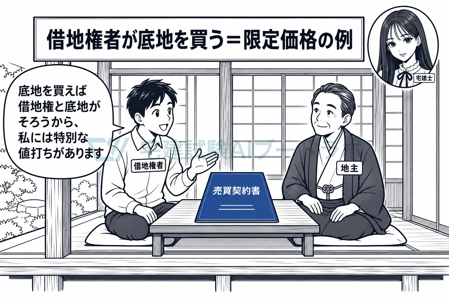 借地権者が底地を買えば借地権と底地がそろうから、限定価格になる。