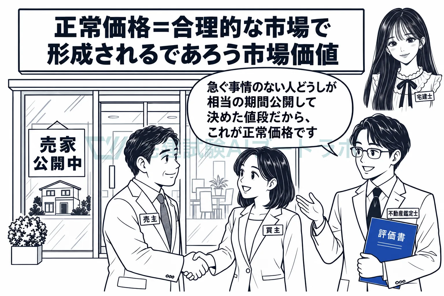 売り急ぎも買い進みもない市場で付く価格が、正常価格。