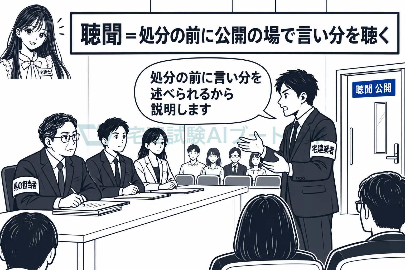 どの処分の前にも、公開の聴聞で業者の言い分を聴く。