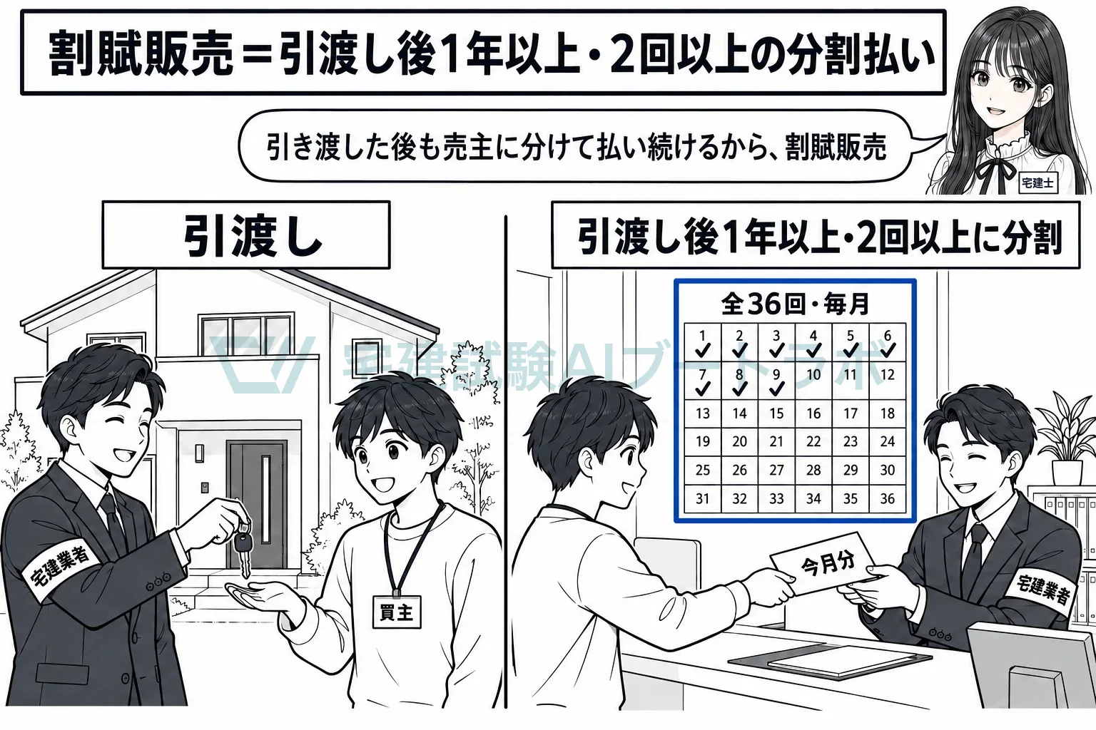 引渡し後も業者に分割で払い続けるのが割賦販売。