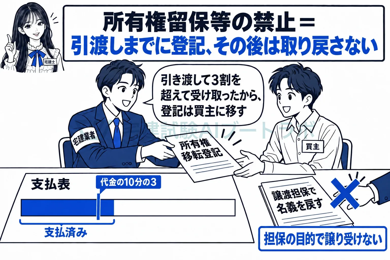 引き渡して3割を超えて受け取ったら、登記を移し、取り戻さない。