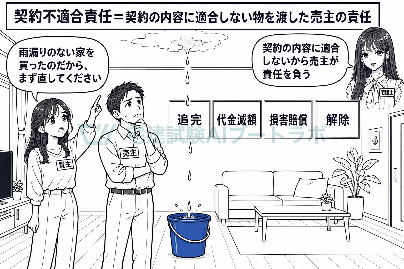 約束と違う物を渡した売主に、買主は四つの手段を使える。