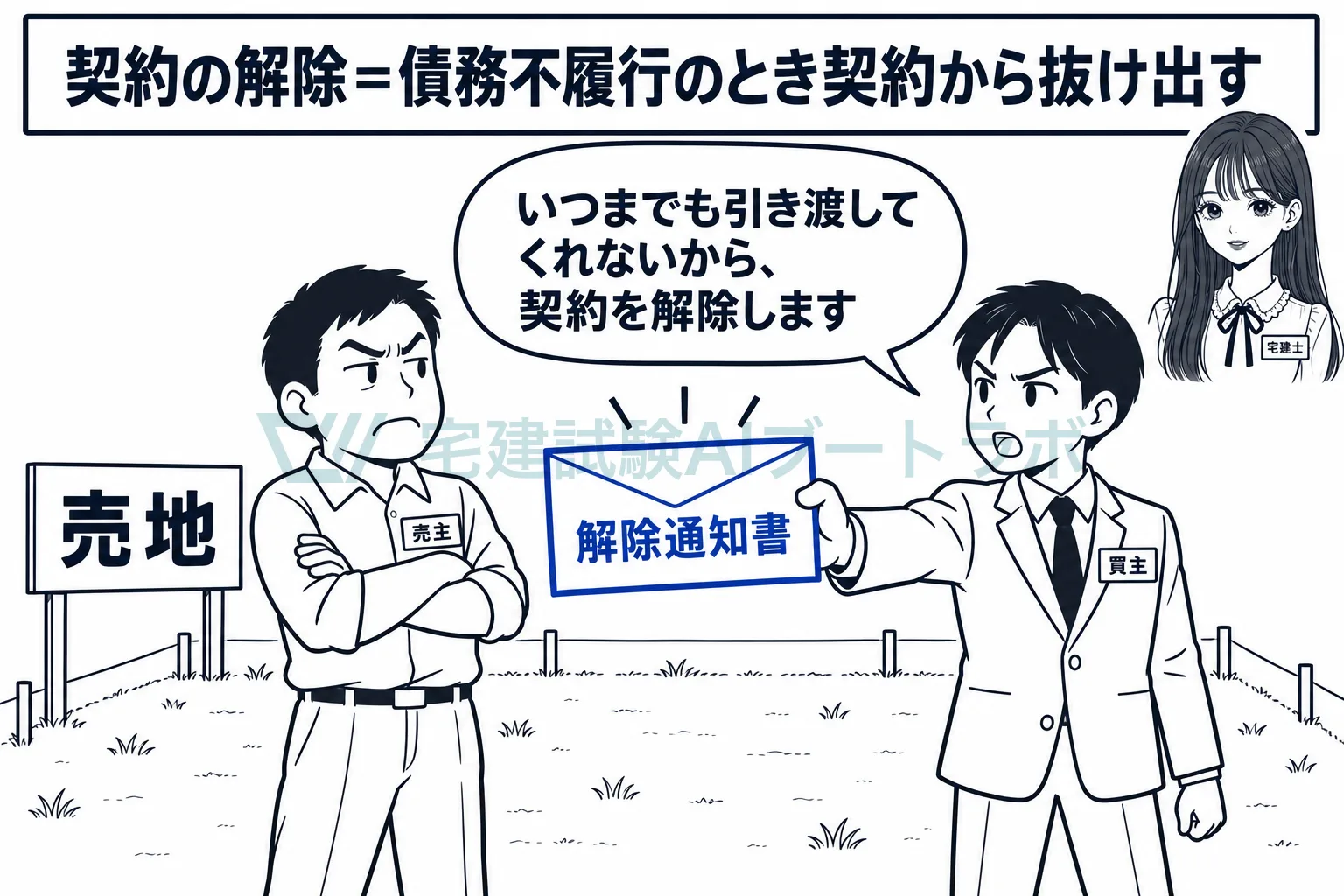 相手が履行しないとき、解除の意思表示で契約の拘束から抜け出せる。