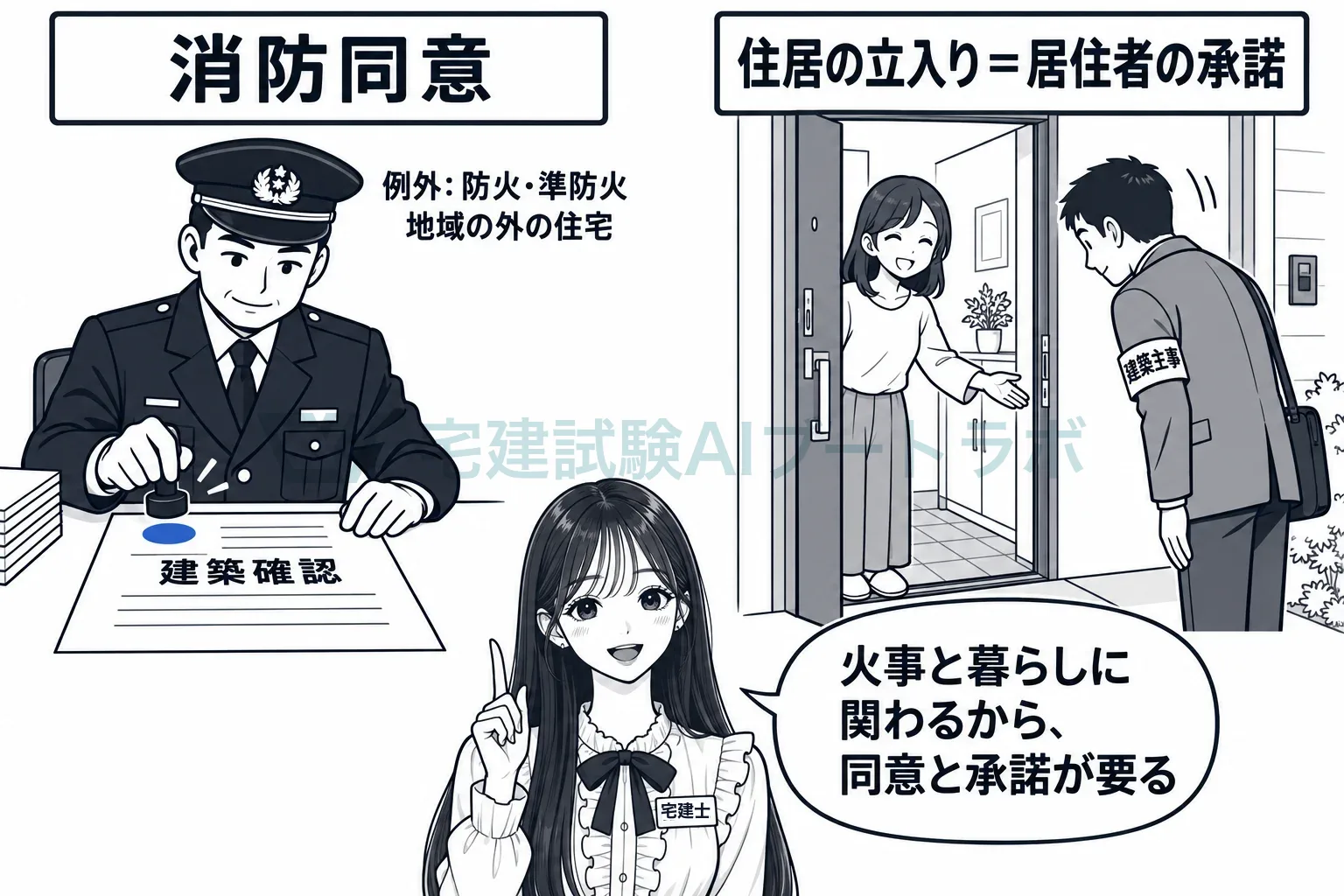 確認には消防の同意、住居の立入りには居住者の承諾。