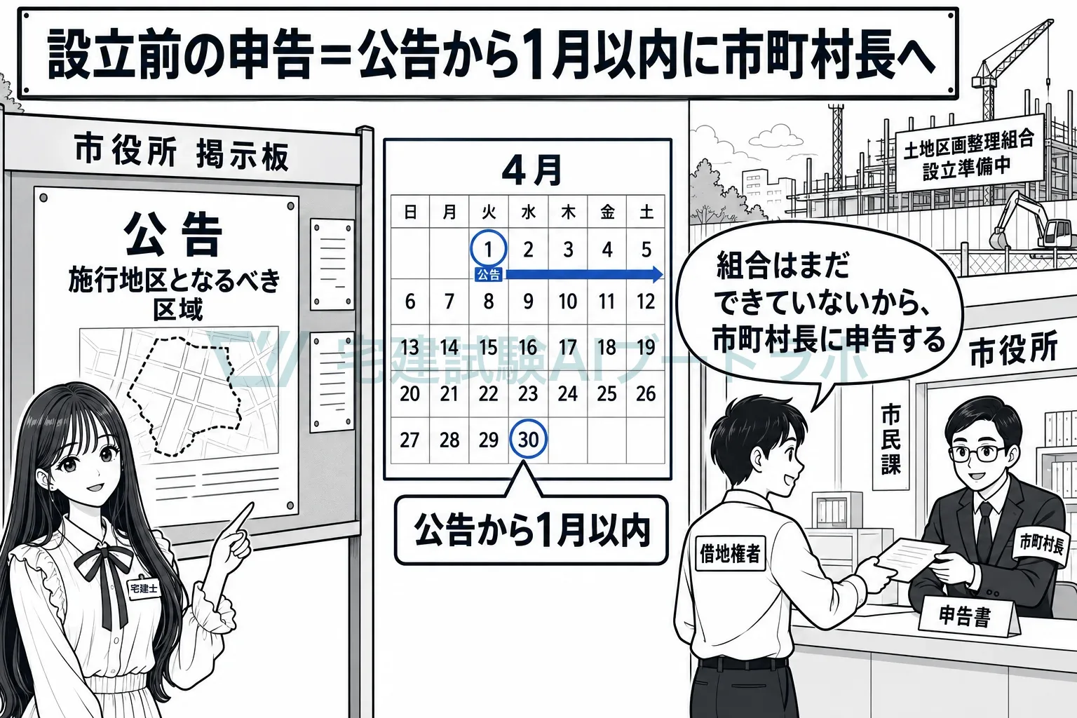 組合がまだ無いから、公告から1月以内に市町村長へ。