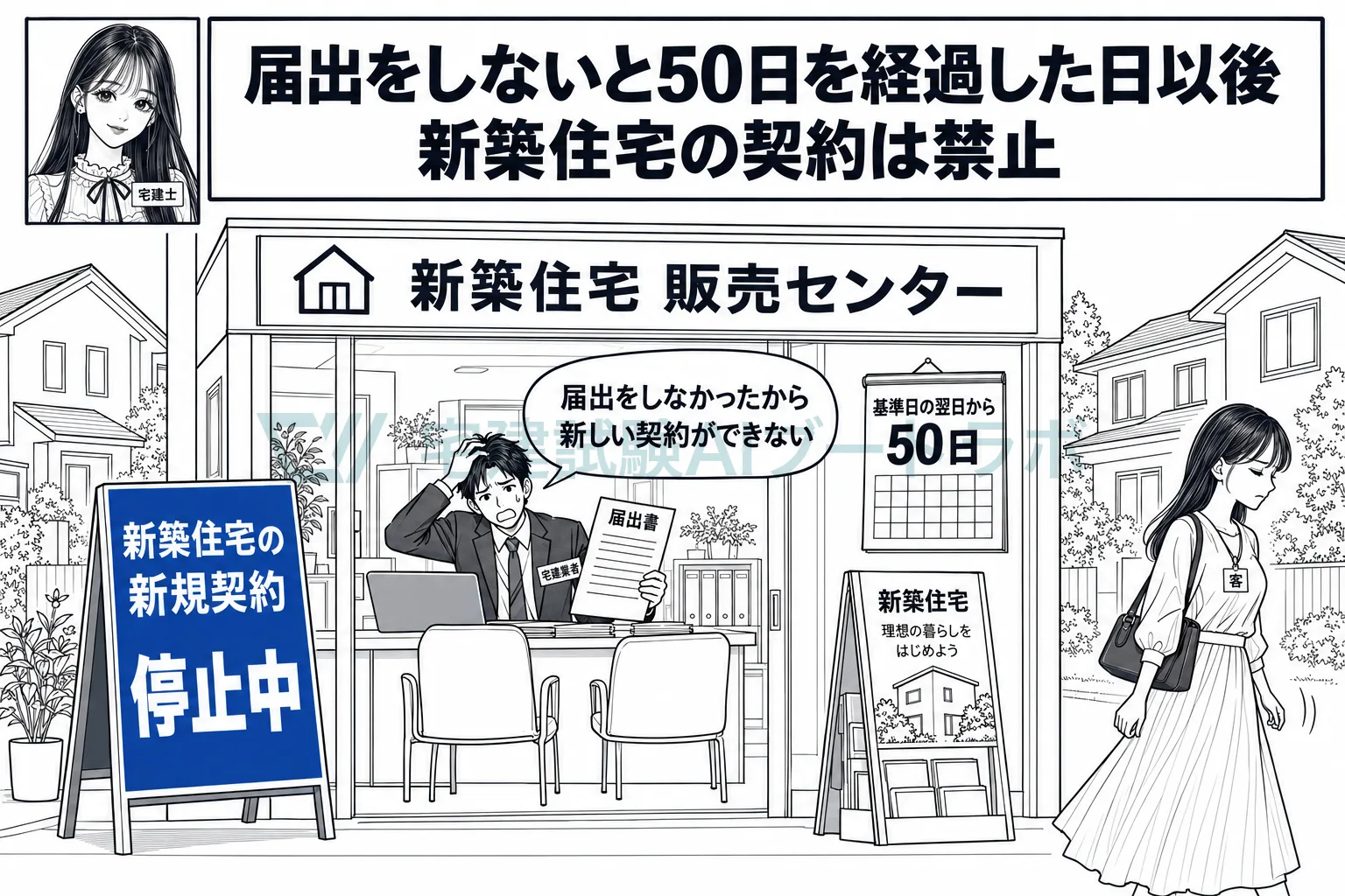 届出をしないと、基準日の翌日から50日を過ぎた日から新築住宅を売れない。