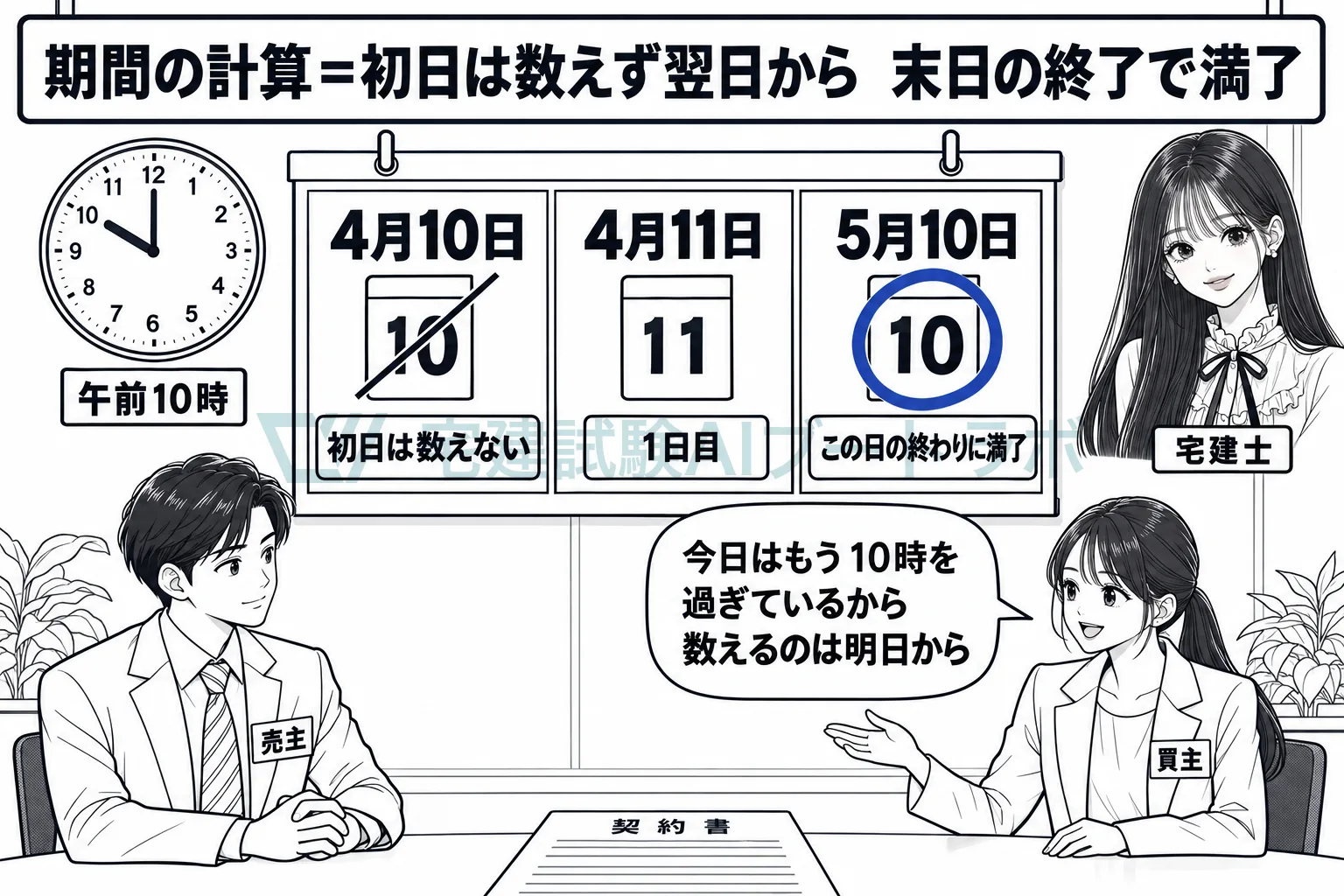 初日は数えず、翌日から数えて末日の終わりに満了する。