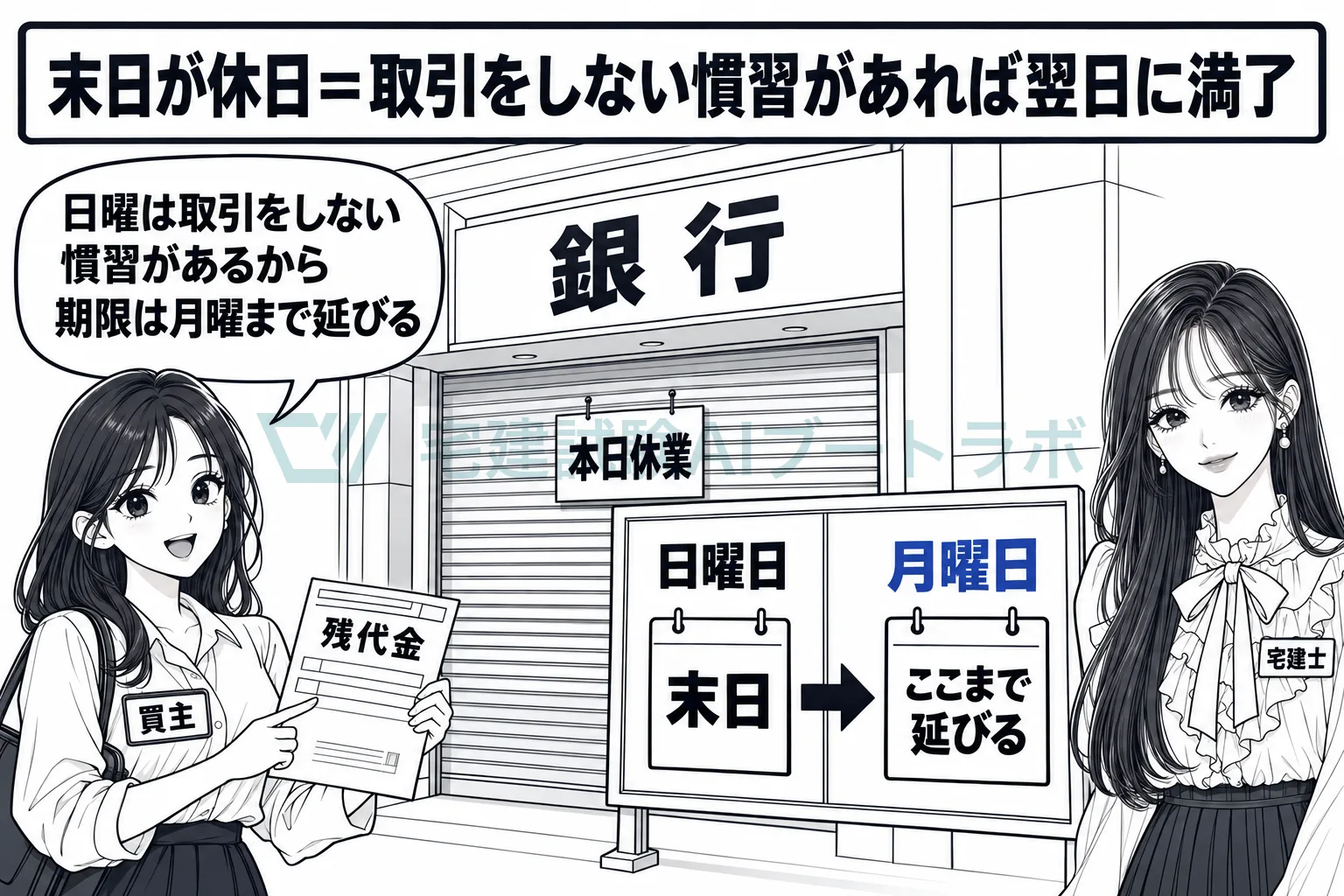 末日が日曜で取引をしない慣習があれば、翌日の月曜に延びる。