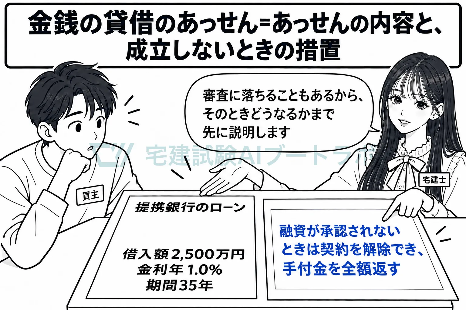 ローンをあっせんするときは、その内容と、通らなかったときの扱いを説明する。