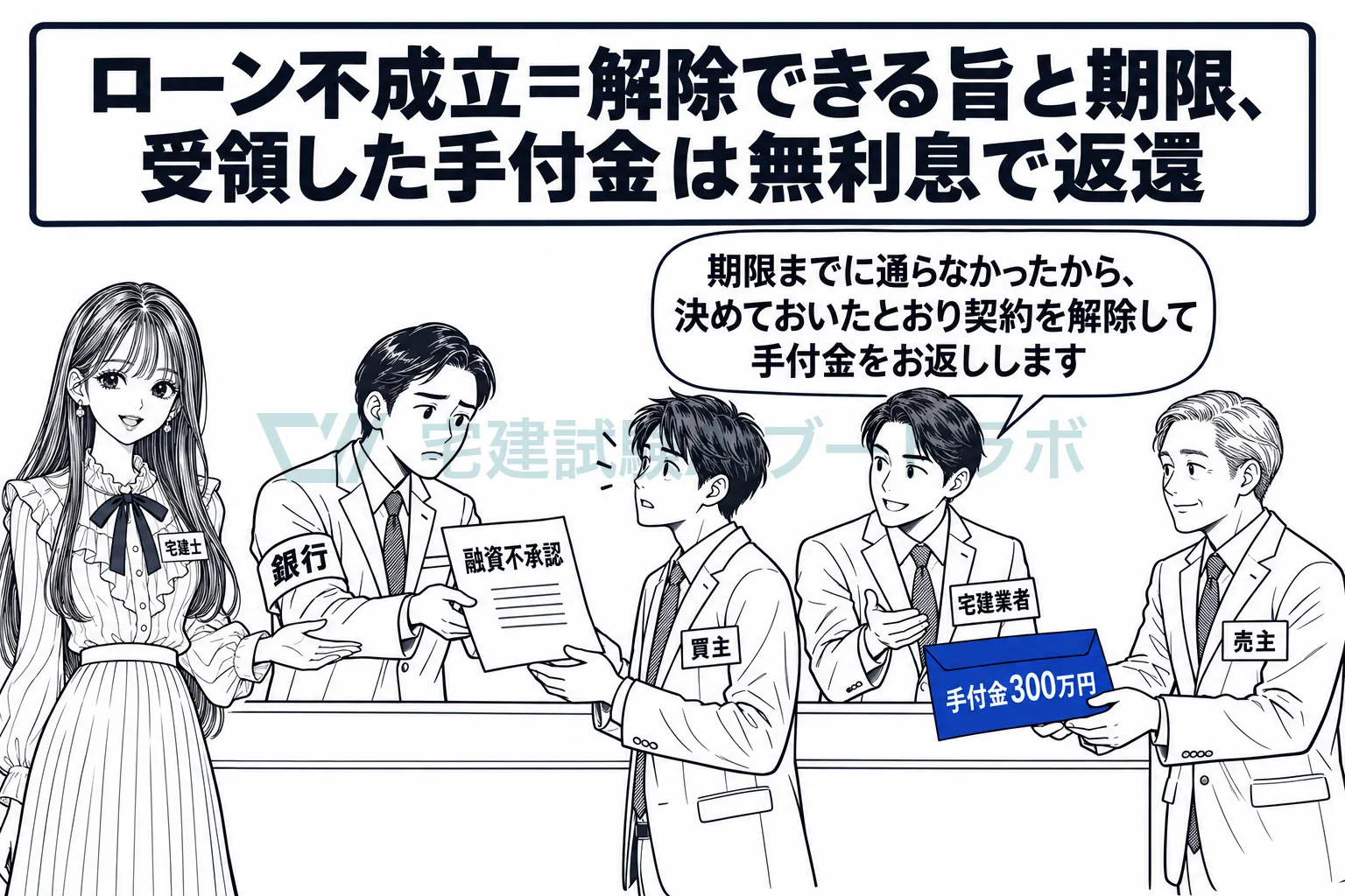 ローンが通らなければ解除でき、手付金は利息を付けずに返す。